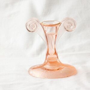 Vgt Fostoria Versailles Pink Blown Glass Scroll handle Candlestick 5" #2395 1/2